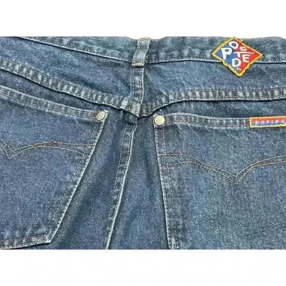 Posted Dark Blue Slim Straight Leg High Rise Jeans Sz 3/4 Waist 27 Wedge Pockets - Picture 10 of 11